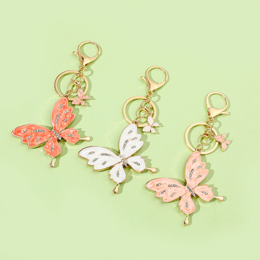 Wholesale Zinc Alloy Butterfly Oil Dripping Diamond Keychain
